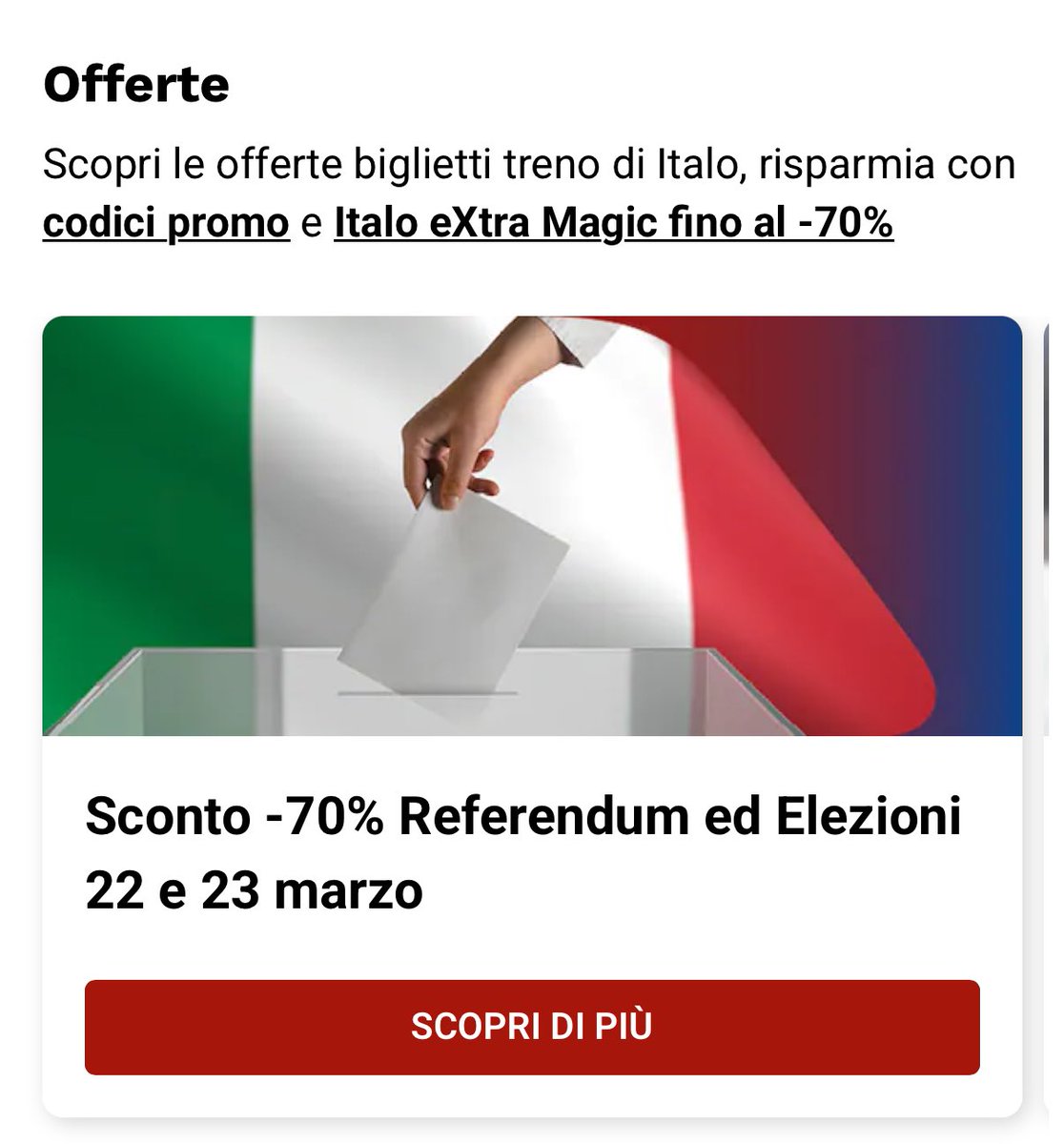 non so perché non se ne parli ma ITALO ha messo a disposizione uno sconto del 70% su a/r per permettere ai fuorisede di andare a votare al referendum!