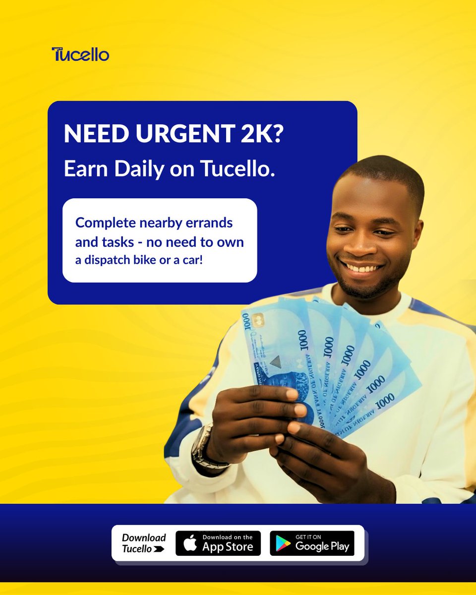 tucelloapp's tweet photo. Got free time? Turn it into money on Tucello 💸

Earn daily income by completing nearby errands and tasks - no need to own a dispatch bike or a car.

📲Download Tucello and start earning now!

Available on Android &amp; iPhones.

#tucello #errandrunner #dailyincome #sidehustle https://t.co/Ic12oVxa1f