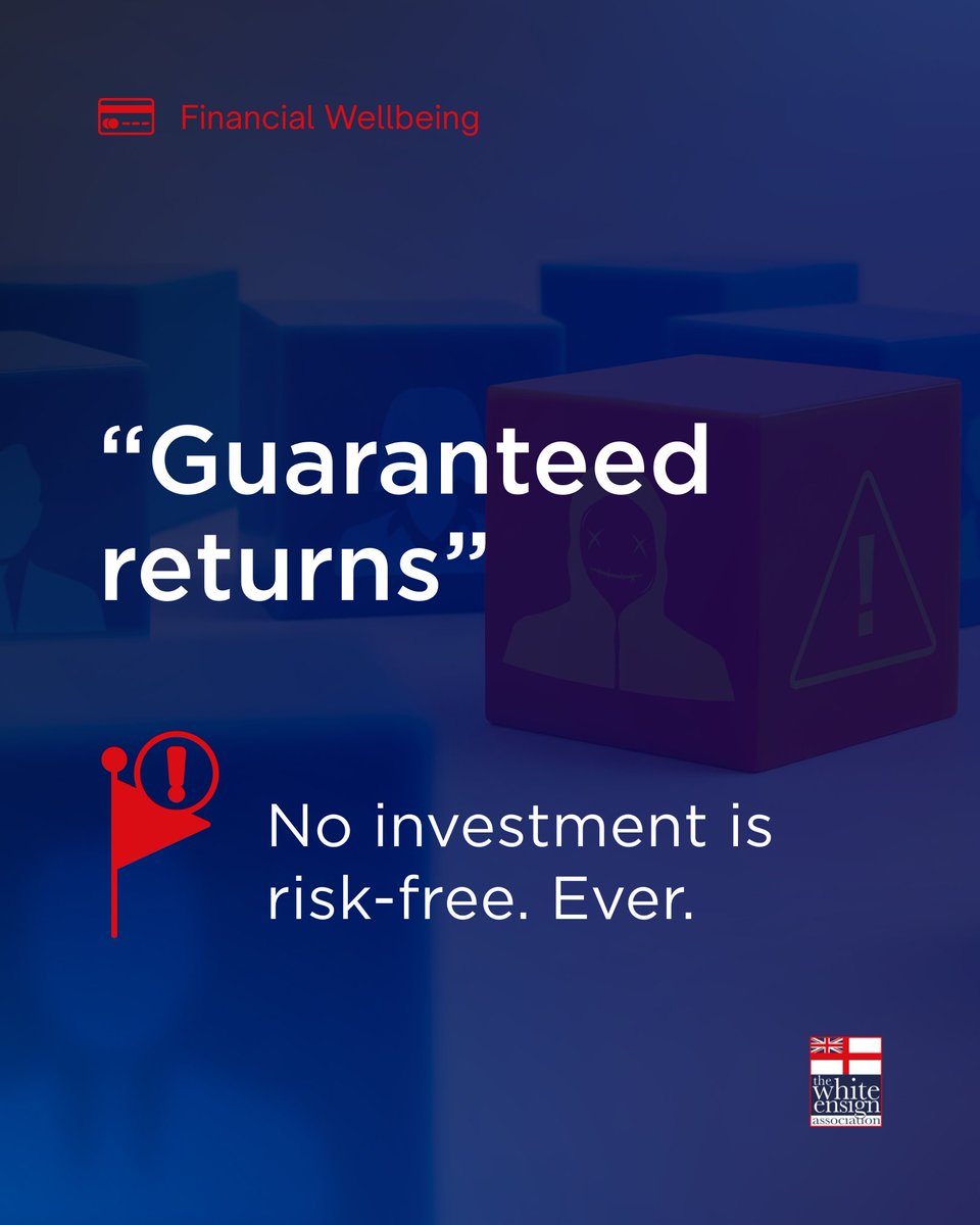 The_W_E_A's tweet image. ⚠️ Investment scams are becoming more sophisticated.

Service personnel are often targeted, especially when time away makes it harder to sense-check decisions.

🚩Take a moment to learn the red flags.

🔗 whiteensign.co.uk/keeping-your-m…

#WorkingTogetherForYourFuture #FinancialWellbeing