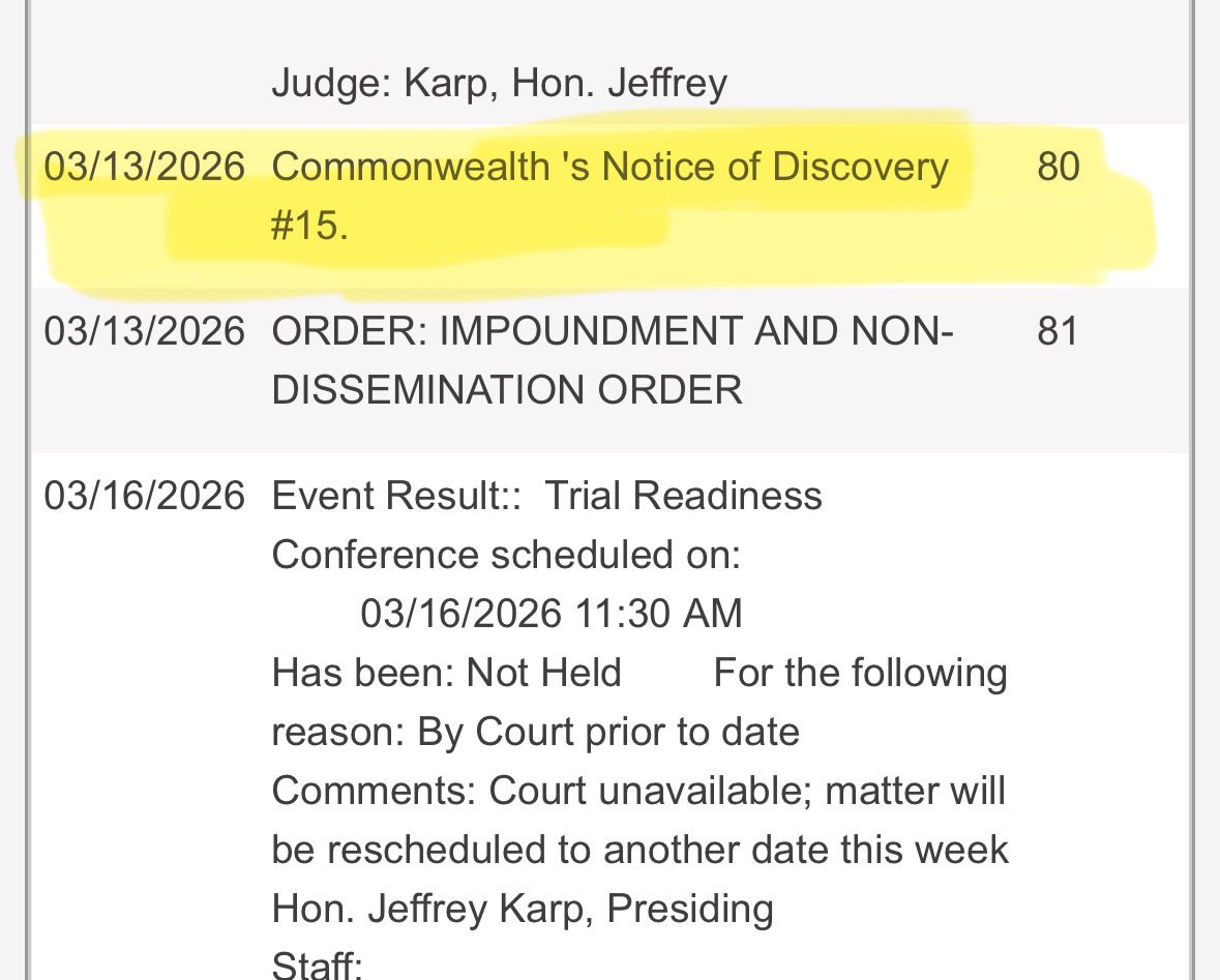 lauriemullenesq's tweet image. 💜💜💜💜💜💜💜💜
For anyone keeping count, the CW in the #kelseyfitzimmons case has filed SEVEN additional notices of discovery, many containing multiple files, since filing the Certificate of Compliance on February 9, 2026. For those wondering, that’s not normal!