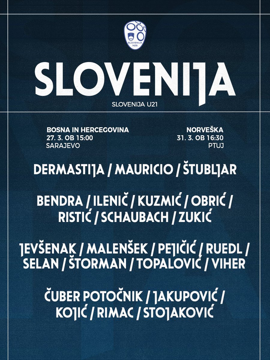 nzs_si's tweet photo. Reprezentanca Slovenije U21 bo konec marca odigrala kvalifikacijski tekmi z BiH in Norveško. 🇸🇮

#SLOu21 | #SrceBije https://t.co/3QKWtZmU9r