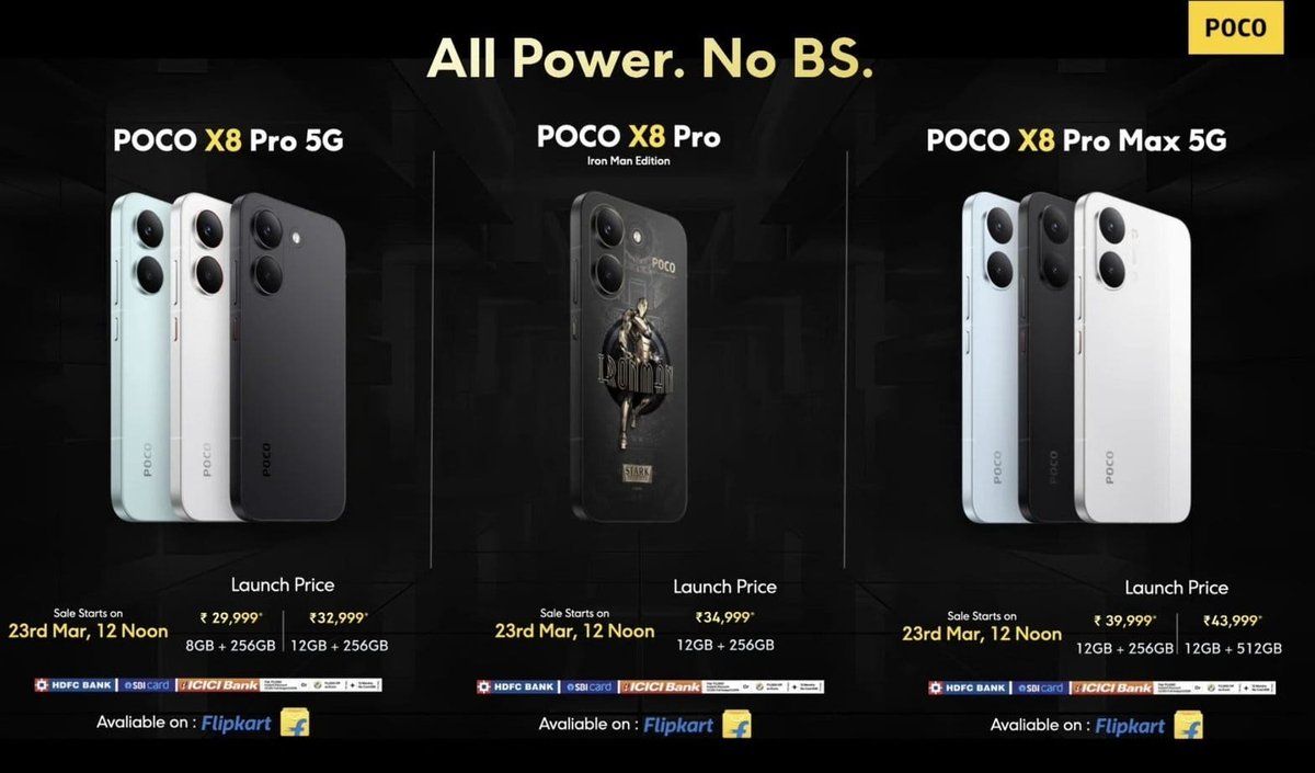Vinod_Kumar268's tweet photo. 🔥 POCO just dropped a bomb 💣 on the market! X8 Pro – ₹29,999 | X8 Pro Max – ₹39,999 * 2Y Warranty * Free Screen Replacement Others are raising prices 📈, POCO is taking over 🚀! #POCOX8ProSeries @IndiaPOCO
@sandeep9sarma
@Huilgol
@KenSekhar
@digvj
@Sai_Kumar_Aarya https://t.co/nuExw4YXwG