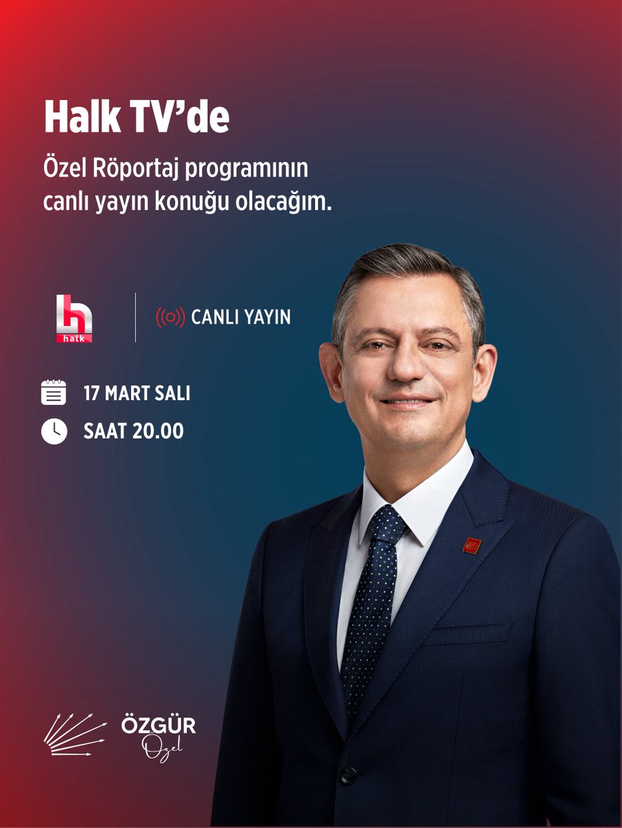 Bu akşam Halk TV'de Özel Röportaj programının canlı yayın konuğu olacağım.

17 Mart Salı | 20.00