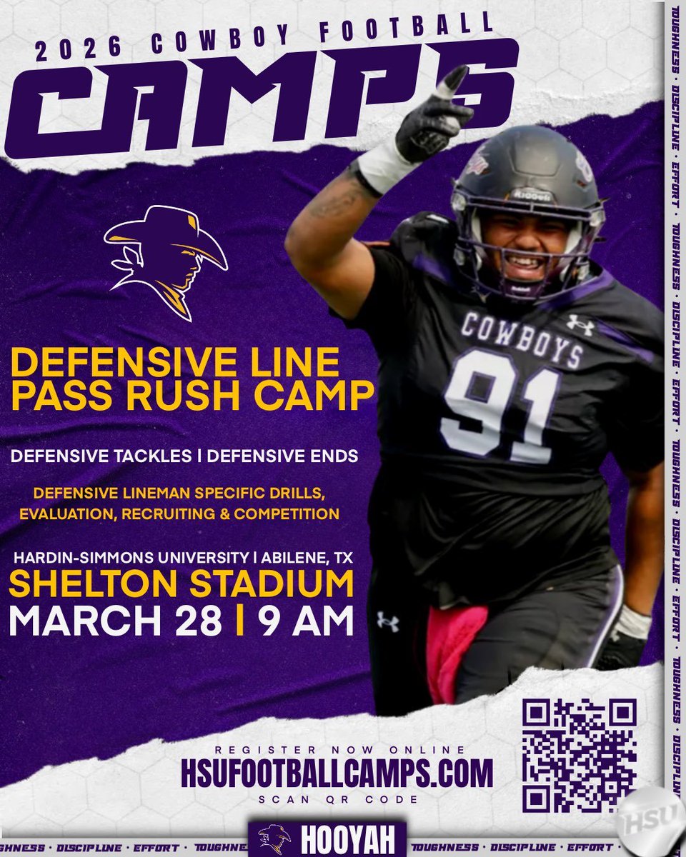 CoachFloydHSU's tweet photo. 🚨SPOTS ARE FILLING UP...🚨
Get signed up for the Nations best DEFENSIVE LINE camp.
March 28th @ Hardin-Simmons University
Back-to-Back-to-Back ASC Champions!!!🏆 https://t.co/4wtKEIjAiB