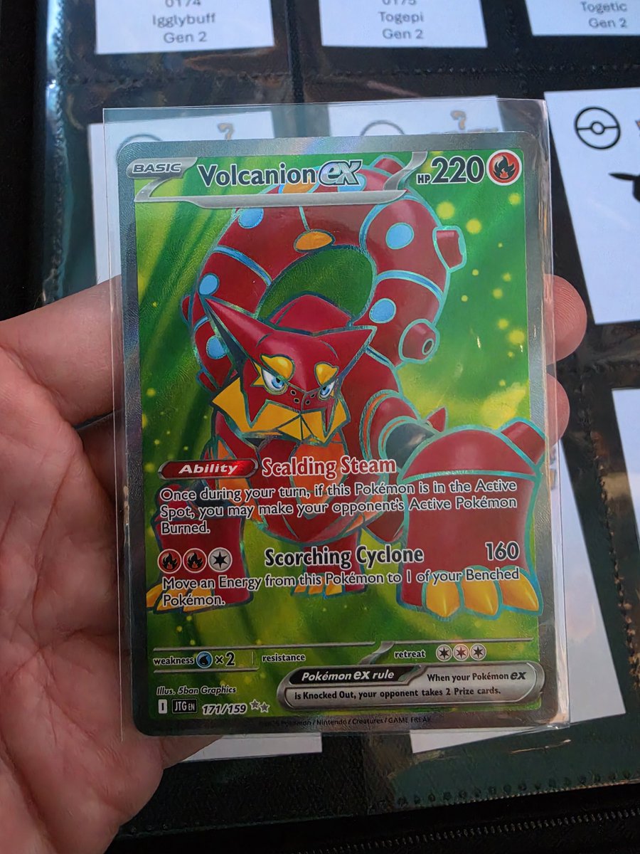 Iznic's tweet photo. So on Saturday evening had a double pack battle with my nephew. First round went to him with a Hops Zacian EX, but I totally got the second round with this awesome full art Volcanion.

#Pokemon #PokemonTCG #Pokedex https://t.co/q68ge1uGnD