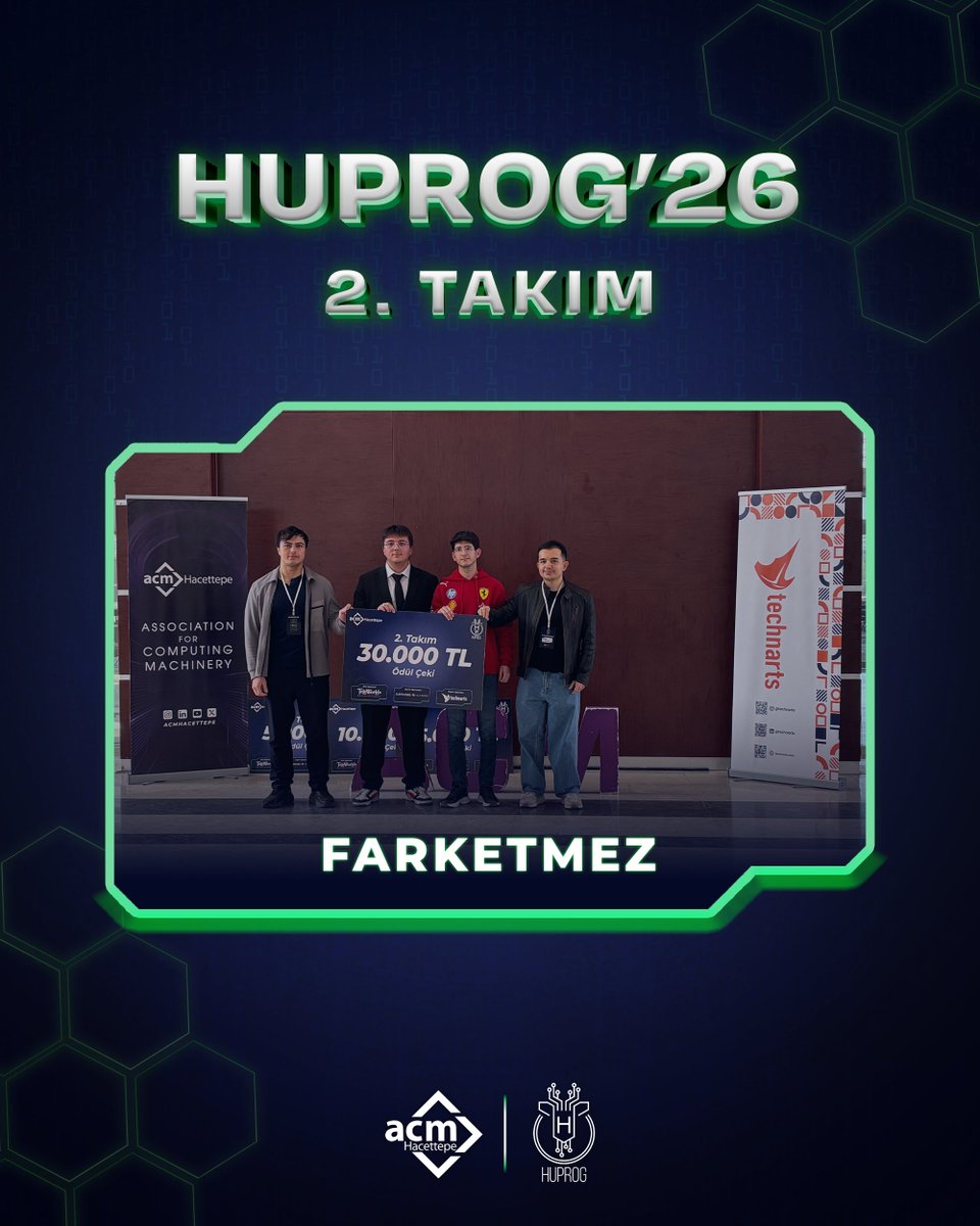 HUPROG_ACM's tweet photo. Birbirinden yetenekli takımların katılımlarıyla gerçekleştirdiğimiz HUPROG'26 yarışmamızı bu yıl da başarıyla tamamladık! 🥳

Katılım sağlayan tüm yarışmacılarımıza ve bizlere destek veren sponsorlarımıza teşekkür ederiz. 💜 https://t.co/avDccO3G7V
