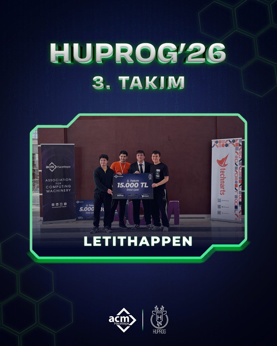 HUPROG_ACM's tweet photo. Birbirinden yetenekli takımların katılımlarıyla gerçekleştirdiğimiz HUPROG'26 yarışmamızı bu yıl da başarıyla tamamladık! 🥳

Katılım sağlayan tüm yarışmacılarımıza ve bizlere destek veren sponsorlarımıza teşekkür ederiz. 💜 https://t.co/avDccO3G7V
