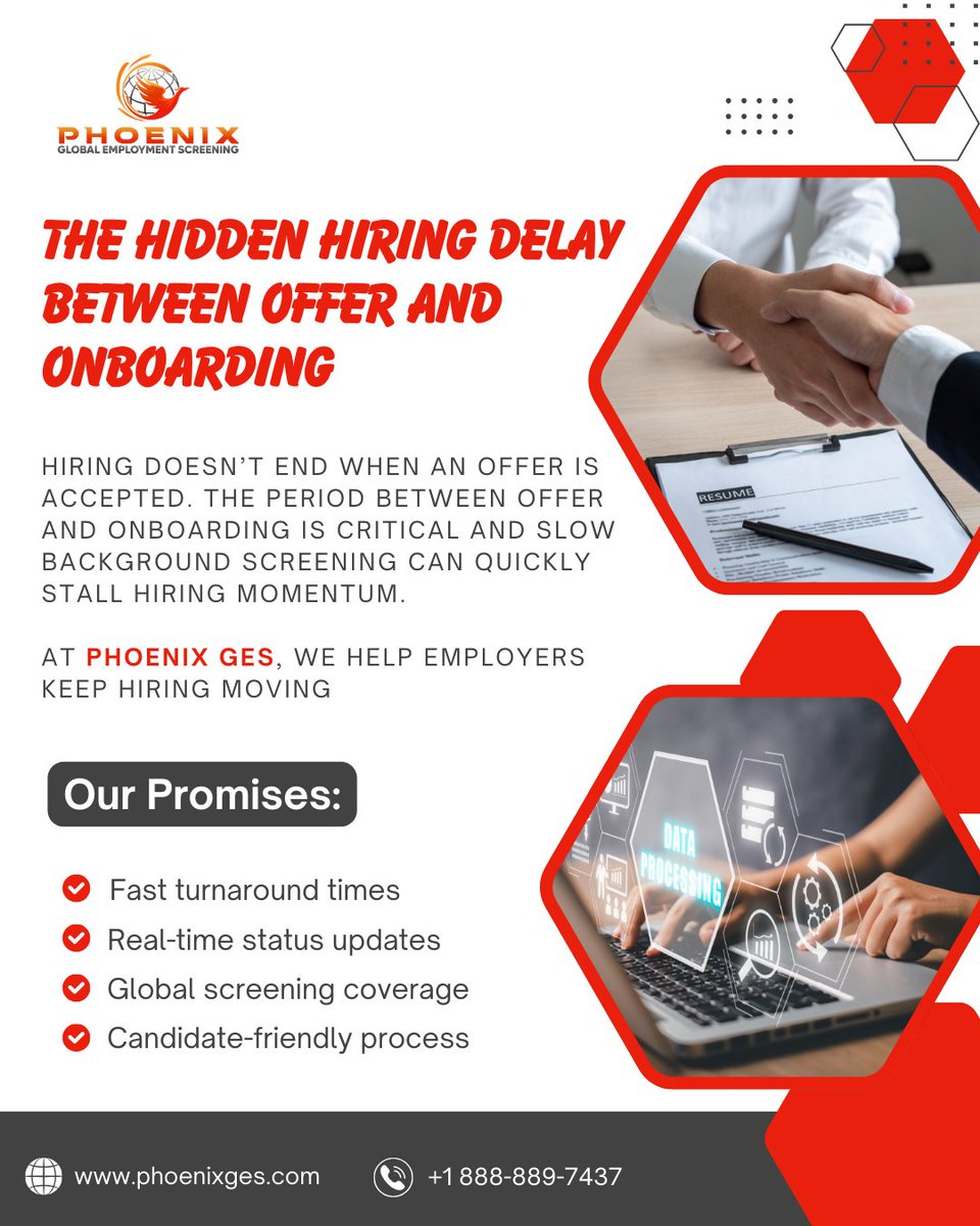 PhoenixGES's tweet image. Slow screening can delay onboarding and cost top talent.

Phoenix GES keeps hiring moving with fast turnaround, real-time updates, global coverage, and a smooth candidate experience.

Visit us at: phoenixges.com

#PhoenixGES #BackgroundScreening #FastHiring #HRTech