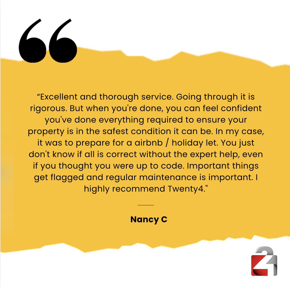 Twenty4FS's tweet photo. Preparing a property for Airbnb or a holiday let? Fire safety and compliance are essential.

We were delighted to help Nancy ensure her property was fully up to standard — and grateful for the fantastic feedback.

#FireSafety #AirbnbHost #HolidayLet #PropertyCompliance https://t.co/138bgFzsyO
