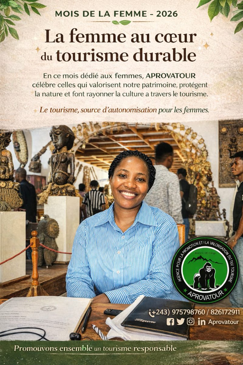 aprovatour's tweet photo. 🏖️🦍#MOIS DELA #FEMME – 2026 🦧🏞️
La #femme au cœur du #tourisme_durable
En c mois dédié aux femmes, @aprovatour célèbre celles qui #valorisent ntr #patrimoine, #protègent la #nature et font #rayonner la #culture à travers le #tourisme.
Ensemble, promouvons un tourisme durable https://t.co/DsnigywOyP