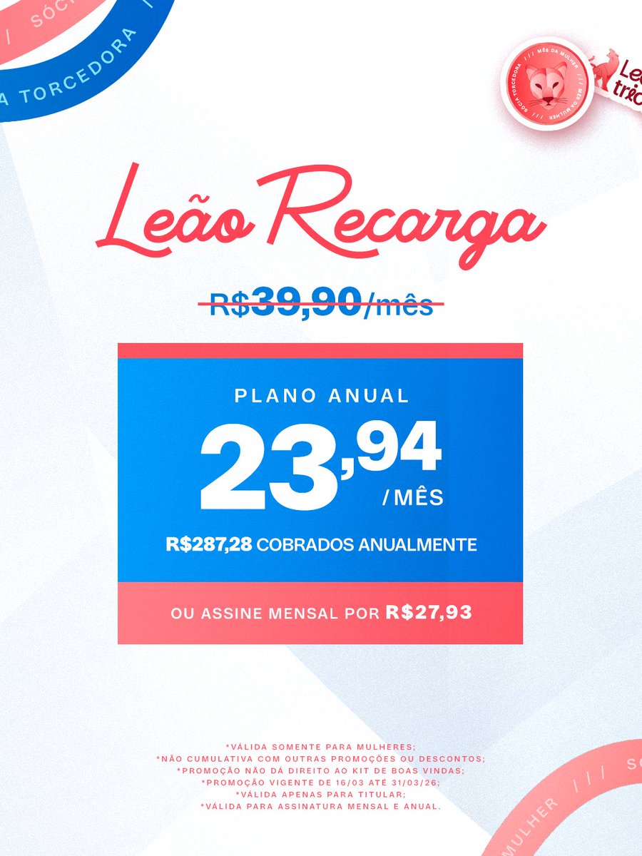 FortalezaEC's tweet photo. LEOAS ANDAM EM BANDO! 💖🦁

Planos do Sócio Fortaleza com condições especiais a partir de R$ 23,94. 

Veja todas as opções e escolha a sua!

💳 O desconto será aplicado ao selecionar a forma de pagamento.

Acesse https://t.co/vHmzZKxEzK e aproveite!

#FortalezaEC #SejaSócioFortaleza