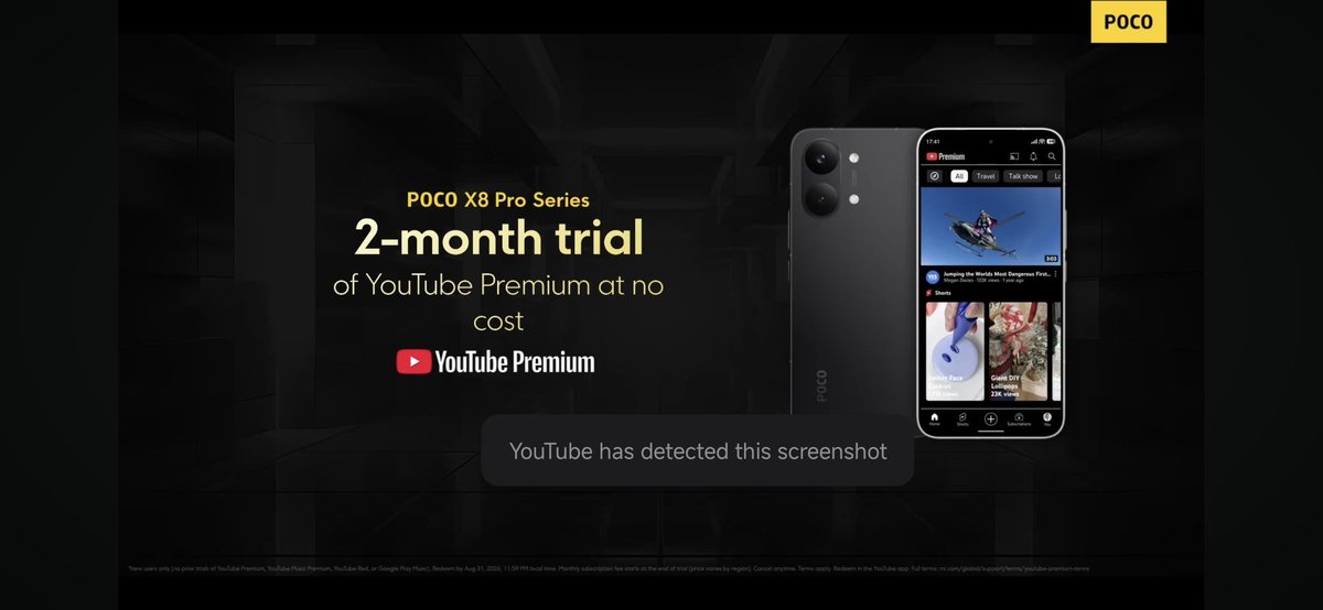 imPrernaS's tweet photo. Not just power, full entertainment unlocked 🎧📺
Free Spotify + YouTube Premium with #POCOX8ProSeries?
That’s a win already. 🔥 https://t.co/Hf1tziQqbb
