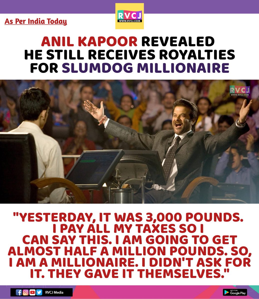 rvcjmovies's tweet image. Anil Kapoor still receives royalties for Slumdog Millionaire!

#anilkapoor #slumdogmillionaire #devpatel #bollywood #bollywoodmovies