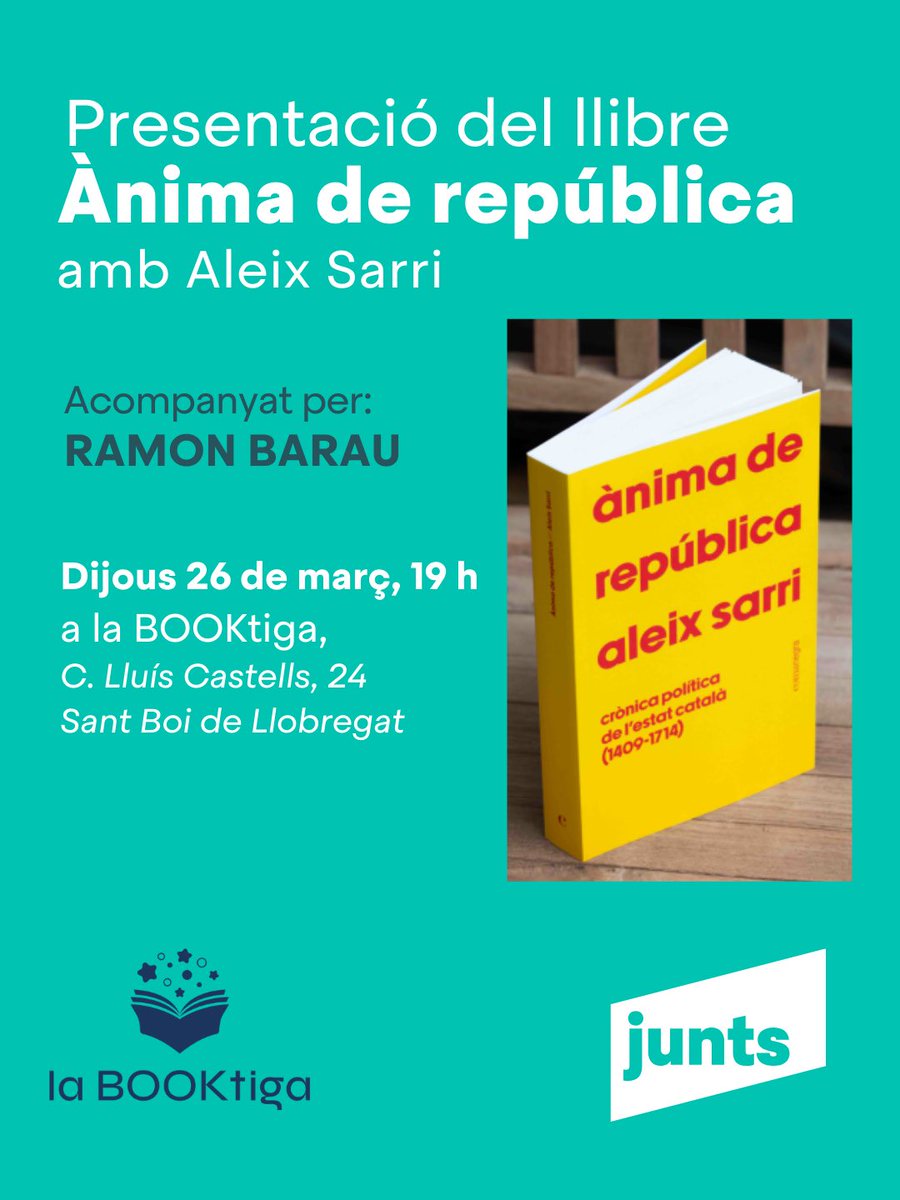 JuntsXSantBoi's tweet photo. ‼️NO T’HO PERDIS

📆El dijous 26 de març a les 19:00h, amb la Llibreria #LaBOOKtiga, presentarem el llibre #AnimaDeRepublica de l’@aleixsarri.

Vols conèixer episodis fascinants de la història de Catalunya? T’hi esperem!

#SantBoi #Historia #Cultura https://t.co/82BQrW5uf3
