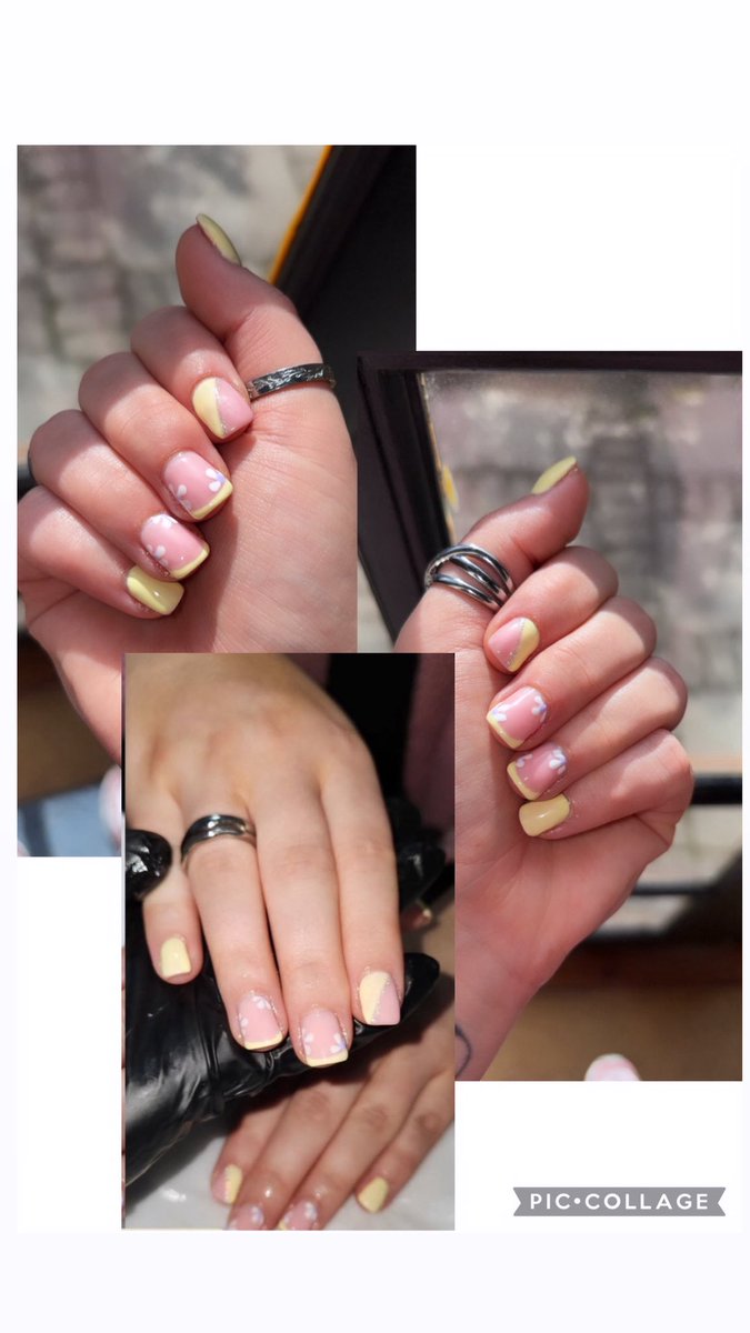 kaitlynnnd1x's tweet image. I just love nail day💛💜 #gelnails #springnails #spring #nailday