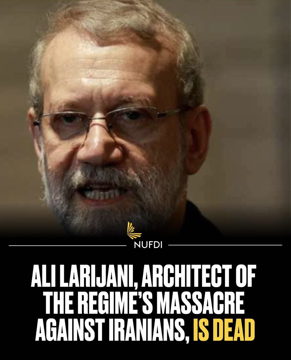 Ali Larijani, former head of the regime's National Security Council, was killed this morning.

Larijani was the chief architect of the most brutal massacres against the Iranian people, including the crackdown in January that left tens of thousands dead in the span of 48 hours.