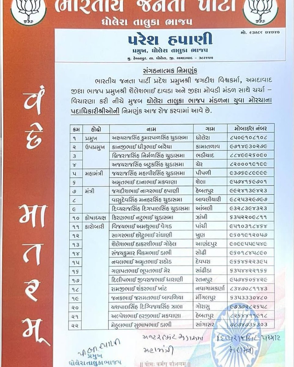 💐🪷🪷ધોલેરા તાલુકા મંડલ યુવા મોરચા ના નવનિયુક્ત હોદ્દેદારો ને હાર્દિક અભિનંદન🪷🪷💐

#bjym