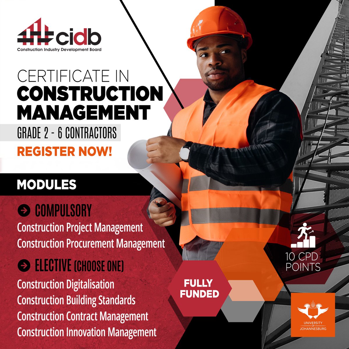 cidb_sa's tweet photo. 📚 𝗛𝗼𝘄 𝘁𝗵𝗲 𝗖𝗖𝗠 𝗽𝗿𝗼𝗴𝗿𝗮𝗺𝗺𝗲 𝘄𝗼𝗿𝗸𝘀
The 𝗖𝗲𝗿𝘁𝗶𝗳𝗶𝗰𝗮𝘁𝗲 𝗶𝗻 𝗖𝗼𝗻𝘀𝘁𝗿𝘂𝗰𝘁𝗶𝗼𝗻 𝗠𝗮𝗻𝗮𝗴𝗲𝗺𝗲𝗻𝘁 (𝗖𝗖𝗠) is a 𝘁𝗵𝗿𝗲𝗲-𝗺𝗼𝗻𝘁𝗵 𝗵𝘆𝗯𝗿𝗶𝗱 𝗽𝗿𝗼𝗴𝗿𝗮𝗺𝗺𝗲 designed specifically for cidb 𝗚𝗿𝗮𝗱𝗲 𝟮–𝟲 𝗰𝗼𝗻𝘁𝗿𝗮𝗰𝘁𝗼𝗿𝘀, 𝗶𝗻𝗳𝗿𝗮𝘀𝘁𝗿𝘂𝗰𝘁𝘂𝗿𝗲 𝗰𝗹𝗶𝗲𝗻𝘁𝘀 𝗮𝗻𝗱 𝗽𝗿𝗼𝗳𝗲𝘀𝘀𝗶𝗼𝗻𝗮𝗹𝘀.

Participants will complete 𝘁𝘄𝗼 𝗰𝗼𝗺𝗽𝘂𝗹𝘀𝗼𝗿𝘆 𝗺𝗼𝗱𝘂𝗹𝗲𝘀 – Construction Project Management and Construction Procurement Management – and choose 𝗼𝗻𝗲 𝗲𝗹𝗲𝗰𝘁𝗶𝘃𝗲. Explore the options below and tell us which one you’re most looking forward to.

This flexible structure ensures a strong foundation while allowing contractors to build specialised skills relevant to their work.

𝗥𝗘𝗚𝗜𝗦𝗧𝗘𝗥 𝗧𝗢𝗗𝗔𝗬! https://t.co/X1XtKSkIlU

#cidb #ConstructionManagement #CCM #SkillsDevelopment #ConstructionIndustry
