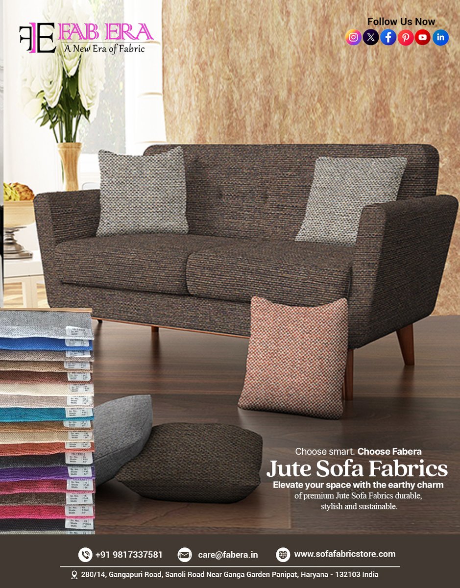 fabera_'s tweet image. 🛋 Elevate your interiors with Fabera Jute Sofa Fabrics.

✔ Durable upholstery
✔ Natural texture
✔ Stylish furniture fabric
Perfect for modern homes and interiors.
#SofaFabric #JuteFabric #HomeDecor #InteriorDesign