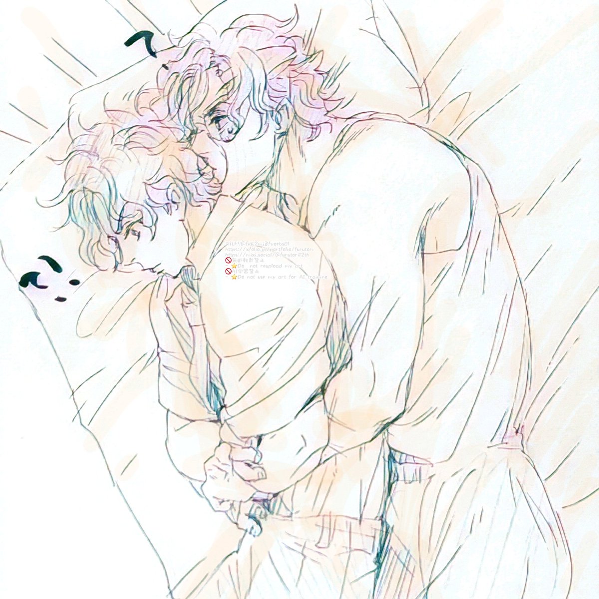 <a href="/suyasuyapp/">ぽょ</a> 二人して？？🤔なってるベッドイン可愛すぎるだろ…の落書き🫵♥️

たぶんなんか…あまりにも信が言うこときかなすぎて「これから朝までおまえが腹を冷やさないか監視してやる🐻💢」「あーやってみろよ😡💢💢」みたいなやりとりが…？あって？？？