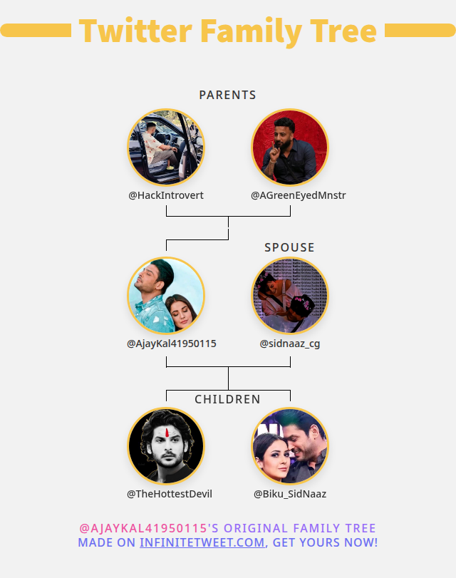 AjayKal41950115's tweet photo. 👨‍👩‍👧‍👦 My Twitter Family:
👫 Parents: @HackIntrovert @AGreenEyedMnstr
👰 Spouse: @sidnaaz_cg
👶 Children: @TheHottestDevil @Biku_SidNaaz

➡️ https://t.co/RCQZsGkHCi https://t.co/088hkl8zOZ