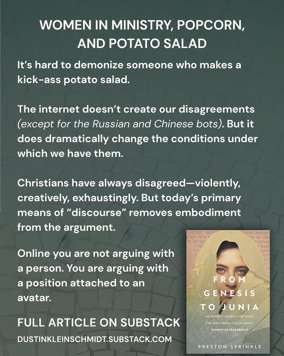 dustinKschmidt's tweet photo. Christians have always disagreed. The internet just changed how we do it. And  it’s not necessarily making us better. Jumped into the @PrestonSprinkle @Theologyintheraw conversation (sort of).

Full piece here: https://t.co/JduOFyGvya https://t.co/7I4uNDN8ZQ