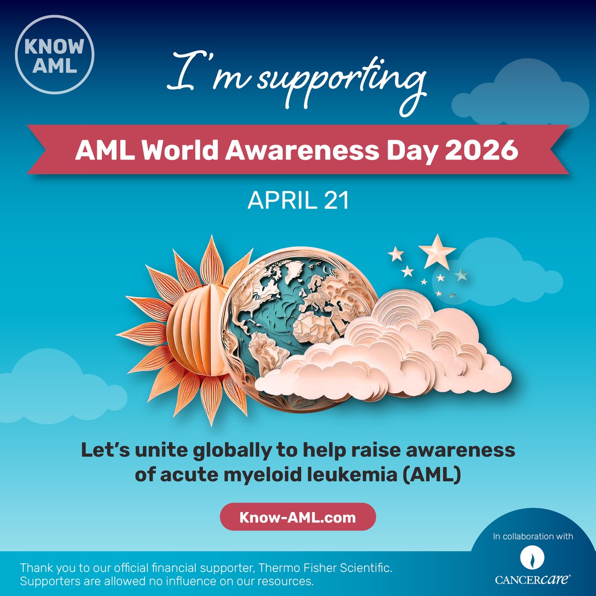 CancerCare's tweet photo. On April 21, join the global community in raising awareness for acute myeloid leukemia. This year’s campaign focuses on improving understanding of AML, including early symptoms, diagnosis, treatment &amp; survivorship.
https://t.co/muRN4NZxSm
@KNOW_AML
#KnowAML #AMLWorldAwarenessDay https://t.co/EeNqSgGW3w