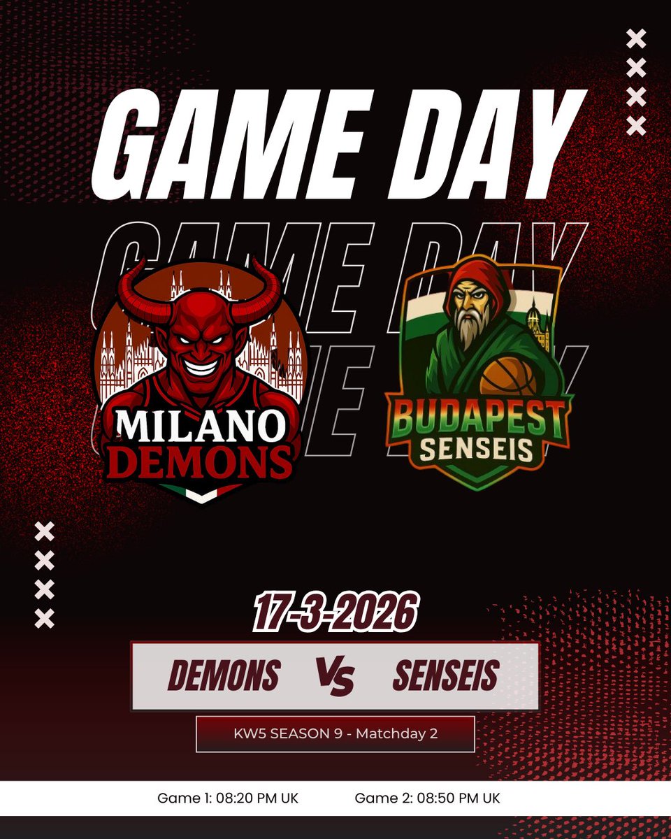 KW5Demonz's tweet photo. Game day 2

After a frustrating season opener, we look to bounce back tonight! 🔴⚪️

🏀 VS @KW5Senseis 
📅 17/3/26 | Game 1 8:20 PM - Game 2 8:50 PM
📺 https://t.co/2c8lCIjSMk

Forza Milano 🇮🇹🔴⚪️ https://t.co/WQ9zex6aCJ
