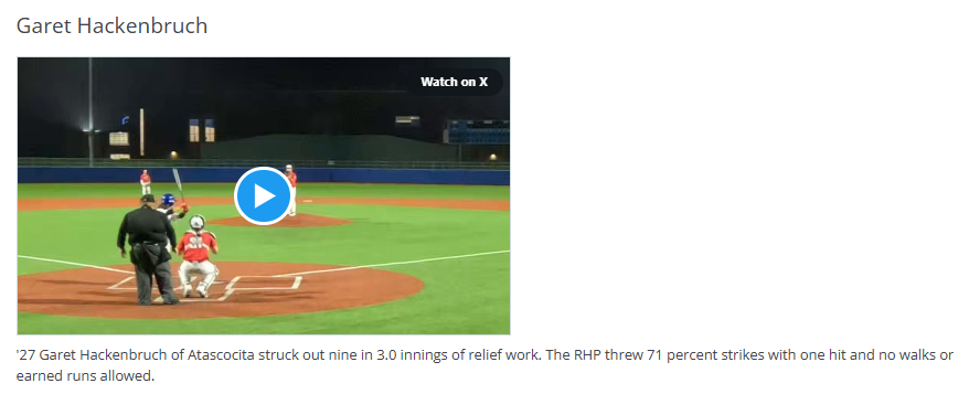 Five Tool Top Player Performances
<a href="/GHackenbruch34/">Garet Hackenbruch</a> <a href="/AHS_6aBaseball/">Atascocita Baseball</a>