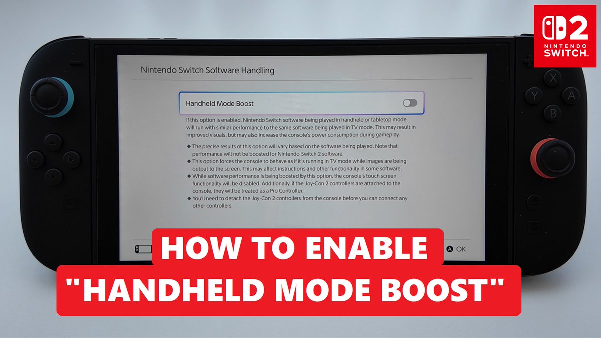 The latest system firmware (System Version 22.0.0) for the #NintendoSwitch2 has introduced a new "Handheld Mode Boost" option for Nintendo Switch 1 games.

It's an amazing new feature, and here is how to activate it on the Nintendo Switch 2 console.

📺 youtu.be/o9K_fyHtu4g