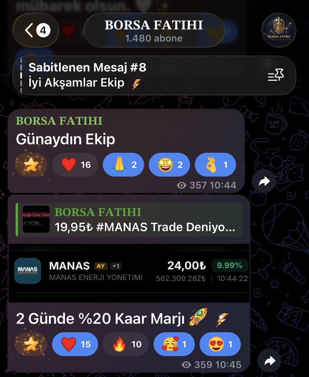 borsaa_fatihi's tweet photo. Güne Hızlı Başlangıç ⚡️

19.95 TL Fiyatıyla Trade Amaçlı Giriş Aldığımız #MANAS 2 Gündür  Tavan Kilitleyerek Analizimin Bir Kez Daha Mükemmel Oluşunu Bizlere Gösterdi.

Tavan Kilitleyeceğiniz Belirtmiştik. ✅

Buyur Gel :)
Telegram: https://t.co/02YXWRfOGZ

#bist #manas #tavan #hisse  #kilit #borsa #endeks #xu30 #atatr #empae #zgyo #altın