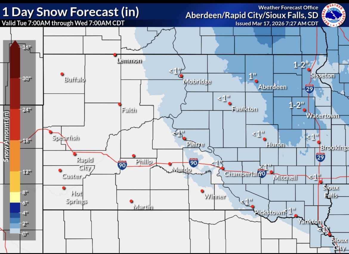 SDHighwayPatrol's tweet photo. ⚠️ Weather Alert ⚠️
Blowing snow and potential freezing rain could lead to slick roadways and reduced visibility in some areas today. Freezing rain remains the primary concern on the back side of the system. #drivesafeSD https://t.co/iaTTio7h9X