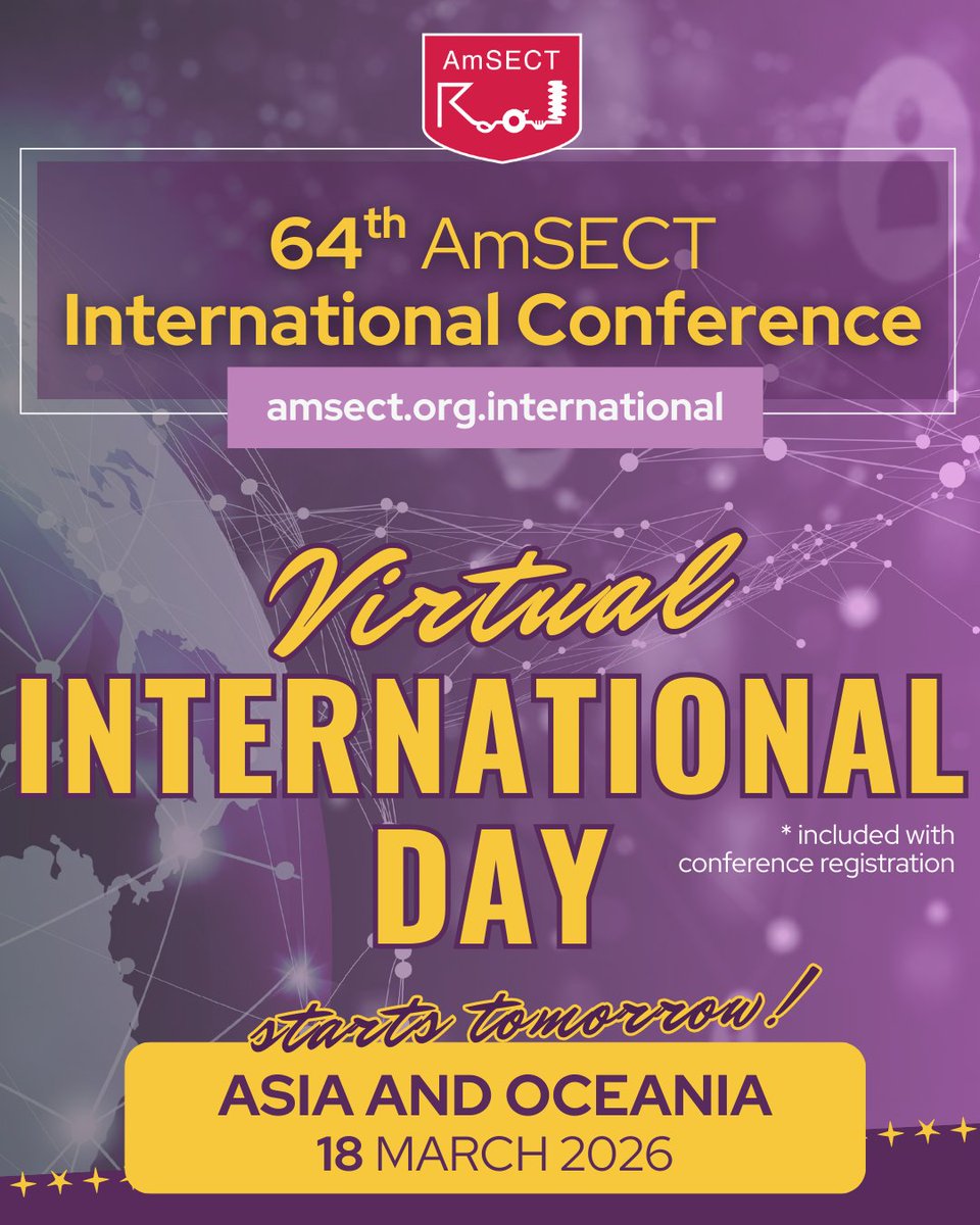 amsectperfusion's tweet photo. Don't miss out!

The 64th AmSECT International Conference starts early with International Day TOMORROW 18 March 2026 at 3:00 PM CDT / 20:00 UTC. 

This pre-conference session is included with registration! 🔗Grab your ticket now: https://t.co/g1QeJPiPL7 https://t.co/Hl50gawNwo