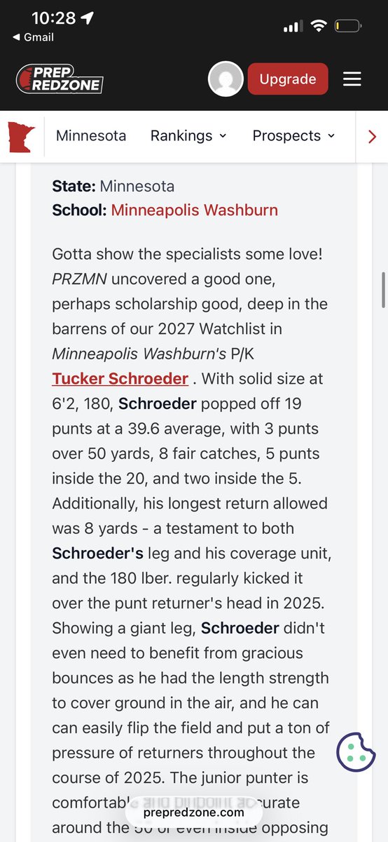 Tucker_schro's tweet photo. Thank you so much for the awesome write up @PrepRedzoneMN ! @CoachLukeOlson @ThePuntFactory @SpecialTeamsFB @Coach__Welch @MN_Kickers @MNHSFBNETWORK https://t.co/e4QBeEcjRP