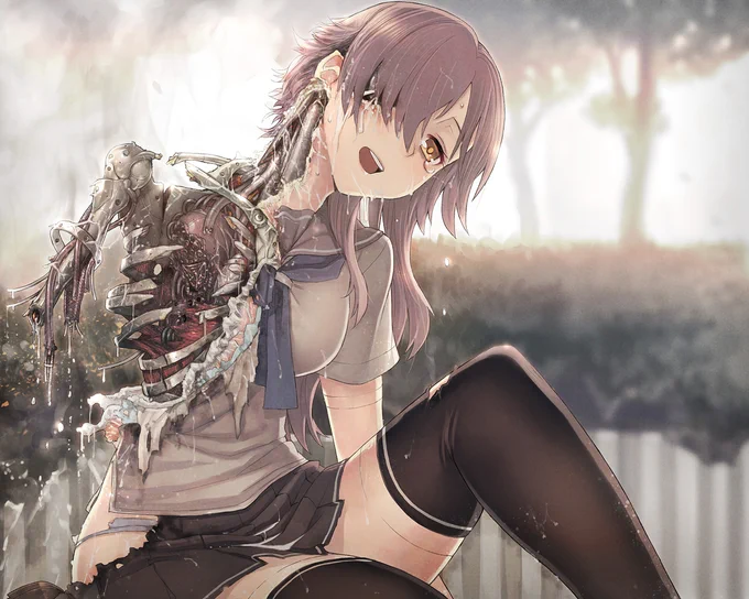 #私はこういう絵を描いています メカバレてるアンドロイド娘の絵もたまに描きます。ちと刺激が強いので注意。