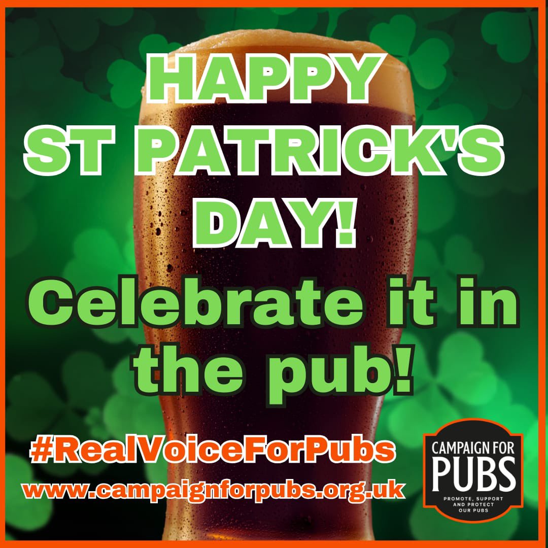 CampaignforPubs's tweet photo. #HappyStPatricksDay to all #Irish people everywhere especially Irish #pubs, #publicans, staff & customers!
Whether youโre Irish or not, enjoy #StPatricksDay in the #pub!๐ป๐ฅ๐ฎ๐ชโ๏ธ
#SupportOurPubs #SupportPubs https://t.co/CdabamKGAS