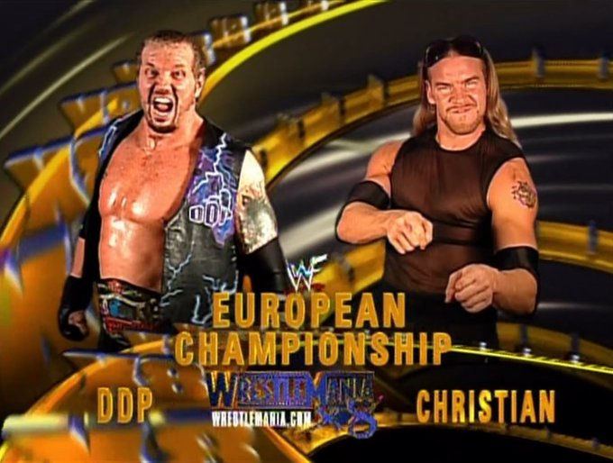 wrestle_hist's tweet photo. 3/17/2002    

Diamond Dallas Page defeated Christian to retain the European Championship at WrestleMania X8 from Skydome in Toronto, Canada.  

#WWF #WWE #WrestleManiaX8 #DiamondDallasPage #DDP #Christian #ChristianCage #CaptainCharisma #MyPeeps #ThePatriarch https://t.co/bz4d6wWvXf
