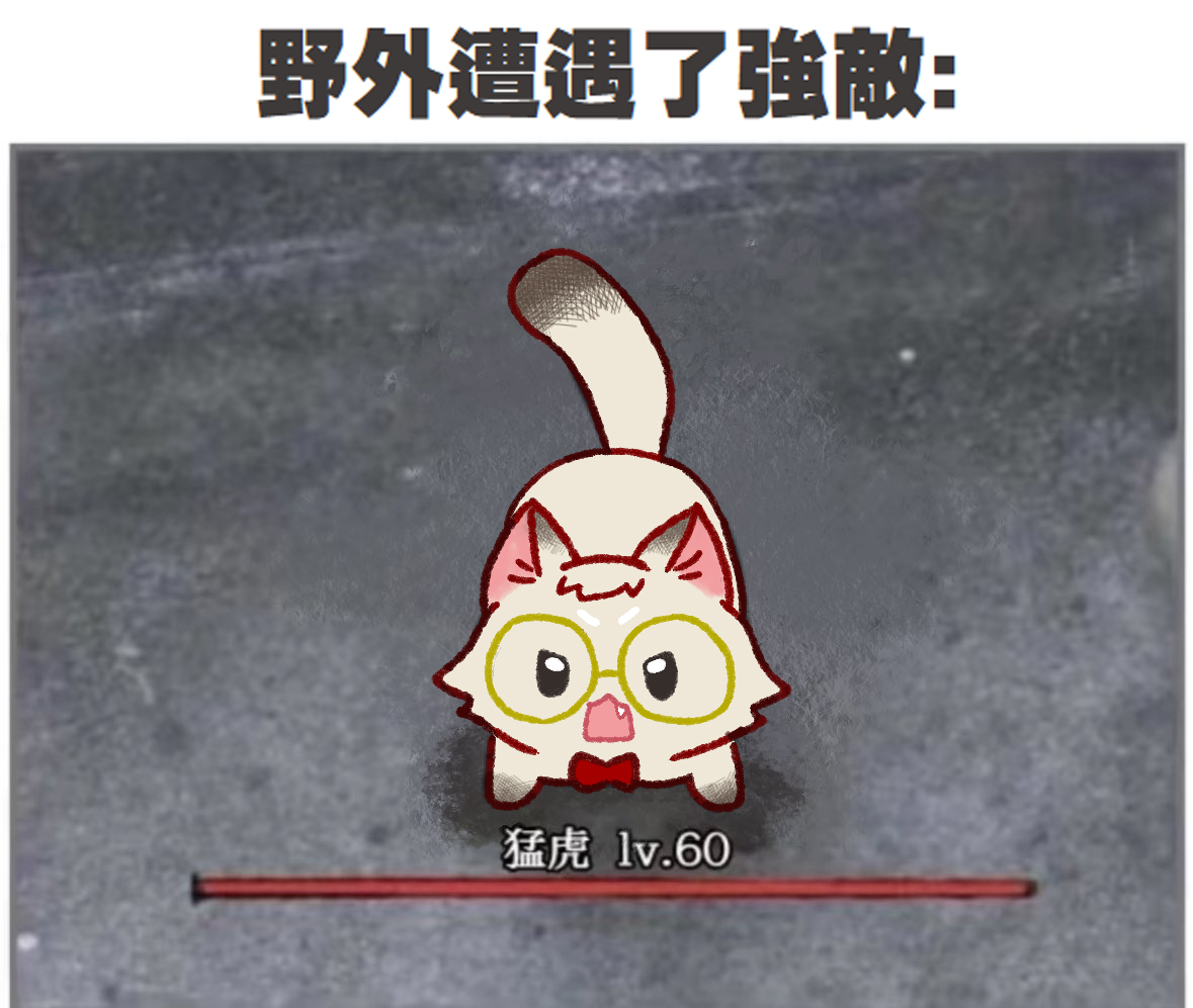 復健科貓下去，前來應戰
戰鬥　逃跑
道具　摸摸◂

#no萬here
