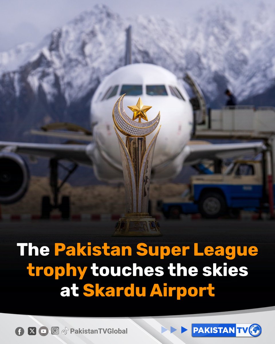PakTVGlobal's tweet photo. The PSL trophy shines where mountains meet the sky, a legendary stop at Skardu Airport.

#Skardu #Cricket #PSLTrophy #PakistanTV #PakistanTVglobal https://t.co/14cvpsi3IW