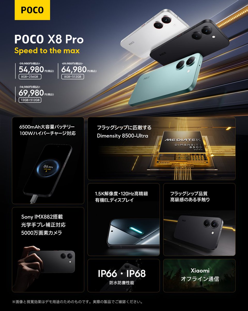 TechHome100's tweet image. POCO X8 Pro Series Japan pricing 🇯🇵  

POCO X8 Pro 
💰 54980円 ~ 8+256GB 

POCO X8 Pro Max 
💰 74980円 ~ 12+256GB 
#POCO #POCOX8Pro @POCO_Japan