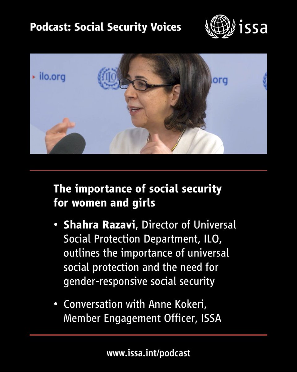 🎙️Gender-responsiveness is about responding to people’s diverse circumstances, employment and career trajectories.

🎧#ISSAPodcast w/ Shahra Razavi, Director for Universal Social Protection at <a href="/ilo/">International Labour Organization</a>. 

issa.int/podcast

#SocialSecurityVoices #SocialSecurity #GenderEquality