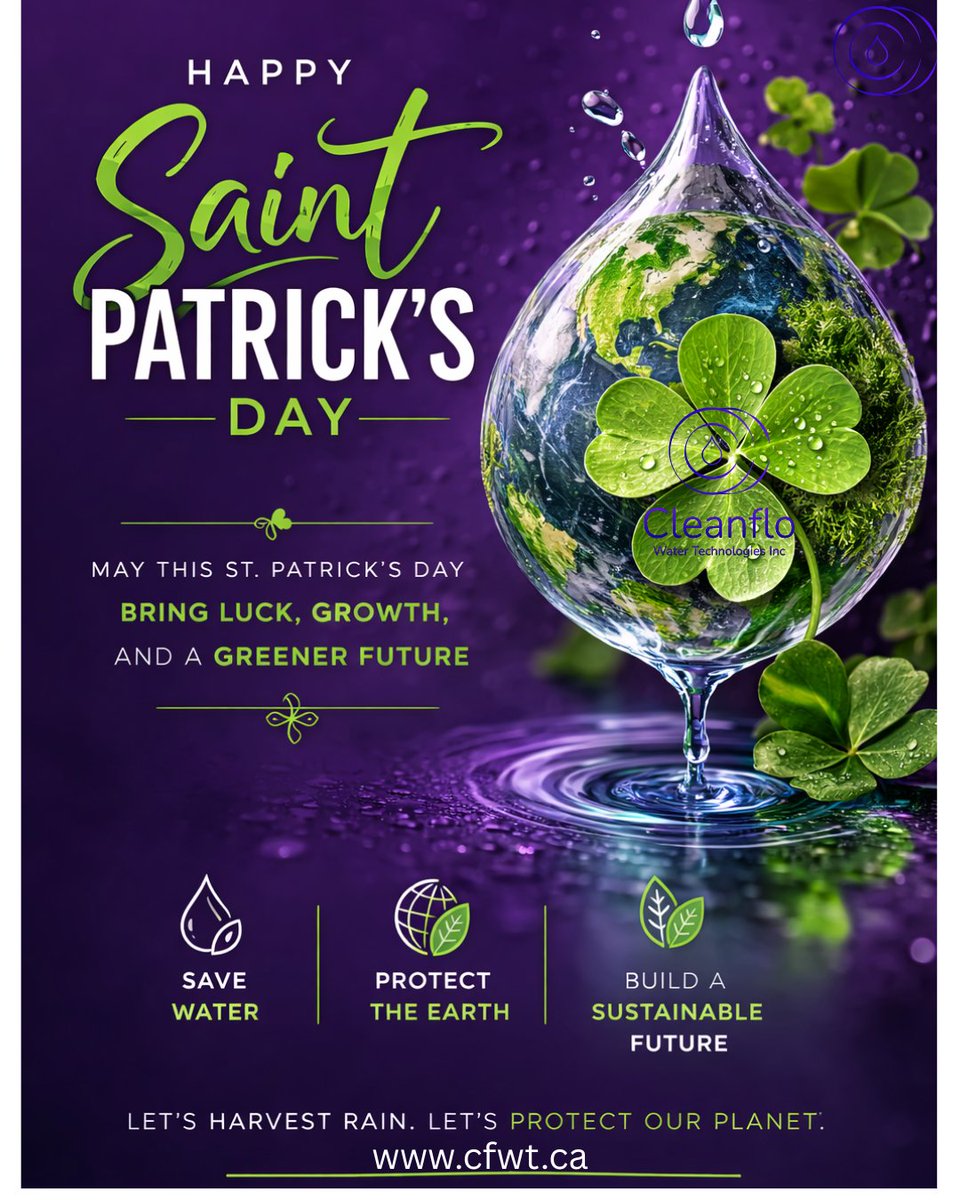 CleanFloWT's tweet photo. #HappyStPatricksday! At Cleanflo, we're celebrating sustainability, nature and a greener tomorrow. May this day bring you good fortune.
#StayLucky #Cleanflo #StPatricksday #GreenerPlanet #Sustainability #CFWT #Rainwaterharvesting https://t.co/VXRGyRIXbw