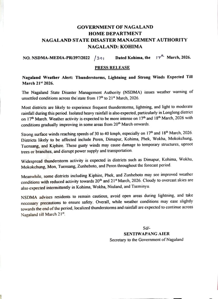 NAGALAND STATE DISASTER MANAGEMENT AUTHORITY tweet media
