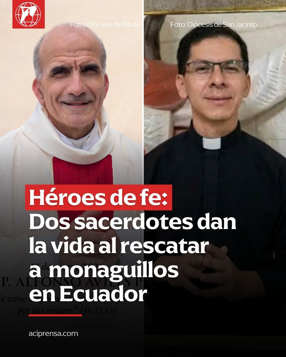 Dos sacerdotes fallecieron el viernes 13 de marzo en la localidad costera de Playas, en Ecuador, tras rescatar a dos monaguillos que estaban en peligro de ahogarse durante un retiro de Cuaresma. Los menores lograron salir con vida del mar, pero los presbíteros no.

Se trata del