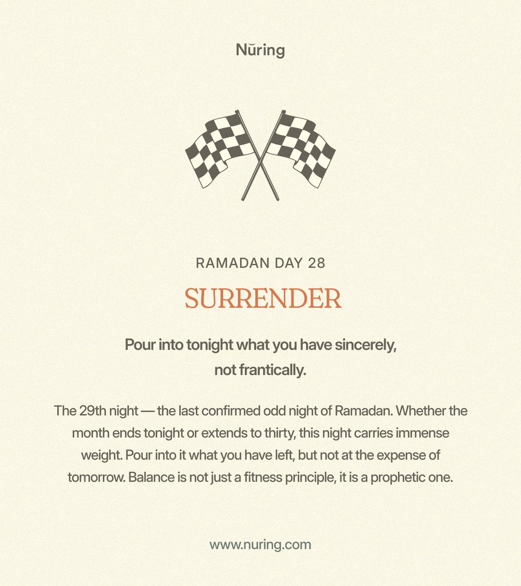 nuringapp's tweet photo. 28 days of Ramadan have created something remarkable
Your hormones are measured. Your hunger is patient
Your recovery is efficient. Your emotional responses are steadier
This is not coincidence it is the physiological expression of Prophetic discipline, written into your body https://t.co/DdxLn6eEXK