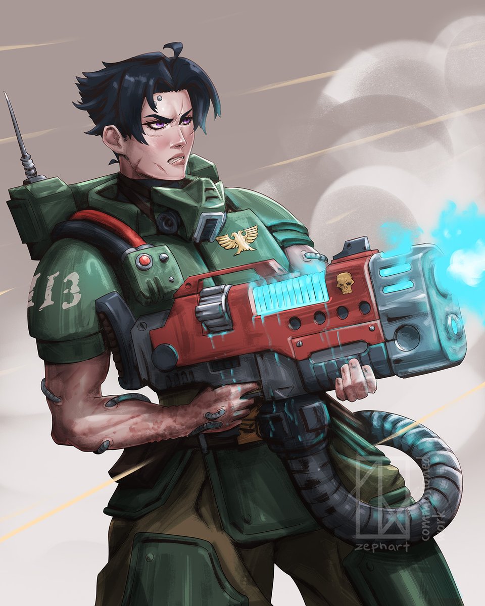 This Warhammer comm had me all charged up! Had fun painting @roastedribbz's Kasrkin OC!