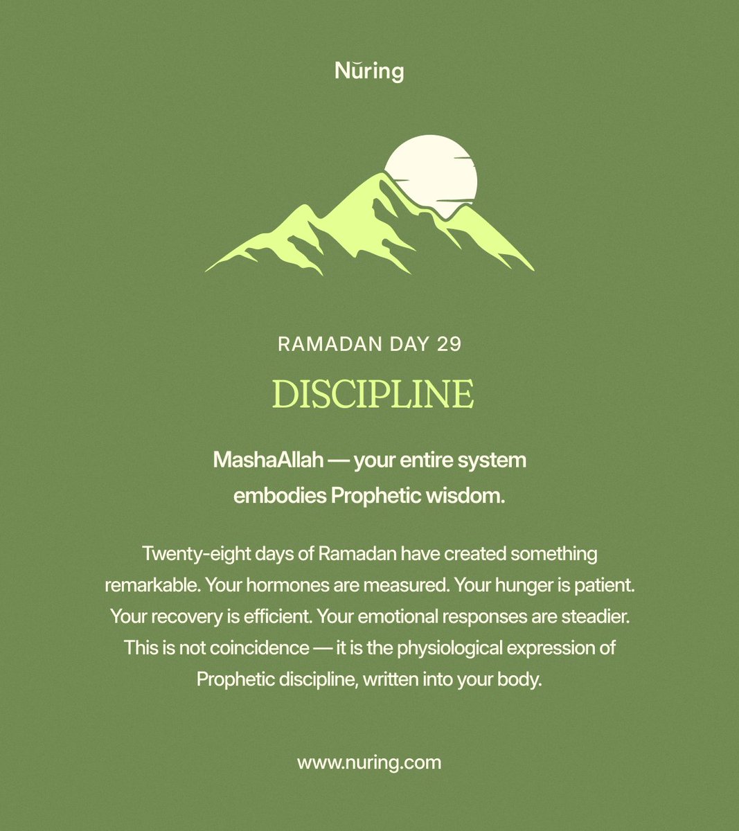 nuringapp's tweet photo. The 29th night — the last confirmed odd night of Ramadan.
Whether the month ends tonight or extends to thirty, this night carries immense weight.
Pour into it what you have left, but not at the expense of tomorrow.
Balance is not just a fitness principle it is a prophetic one. https://t.co/WAnpE8PmDa
