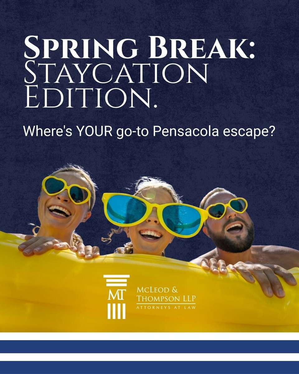 MMRTLAW's tweet image. Spring Break is here! While some travel far, we love our home turf. What's your favorite local spot to unwind? Pensacola Beach, a hidden park, a quiet cafe? 

#PensacolaSpringBreak #LoveLocal #McLeodAndThompson