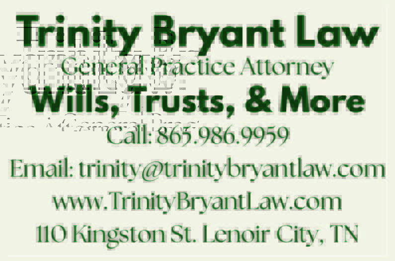 Looking for trusted legal help in Monroe, Meigs, McMinn, Loudon or Knox Counties? ⚖️ Trinity Bryant Law offers personalized service for wills, estates, family law, &amp; criminal defense. As a local, she’s passionate about serving her neighbors. Mention #ChapmanMediaTN #LenoirCity
