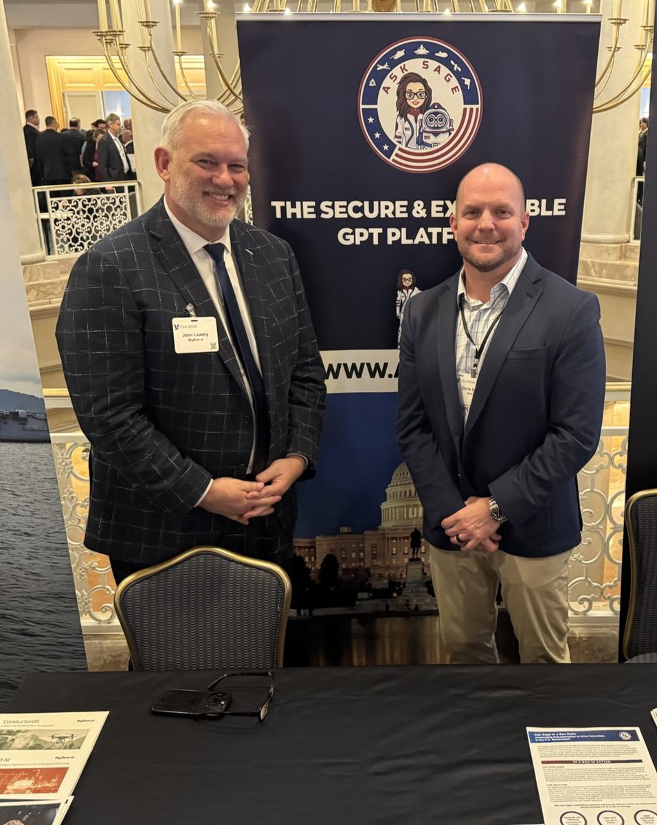AskSageAI's tweet photo. https://t.co/qNvl3zoato and Ask Sage had the privilege of connecting with Naval personnel at AFCEA NOVA Naval IT Day 2026!
💡 Contact us: https://t.co/G4KhPTPT07
#AskSage #BBAI #NavalITDay #AFCEANOVA #GenAI https://t.co/b7q4PpeVZl